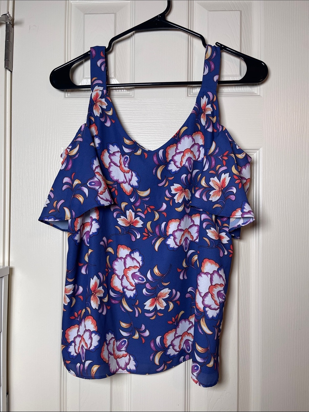 Saint Tropez West Royal Blue Floral Ruffle Cold-Shoulder Camisole